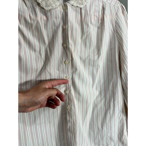 Alcott & Andrews VTG Cotton Button Blouse Pink Cream Sz 8 Coquette Cottage Lace - Picture 12 of 16